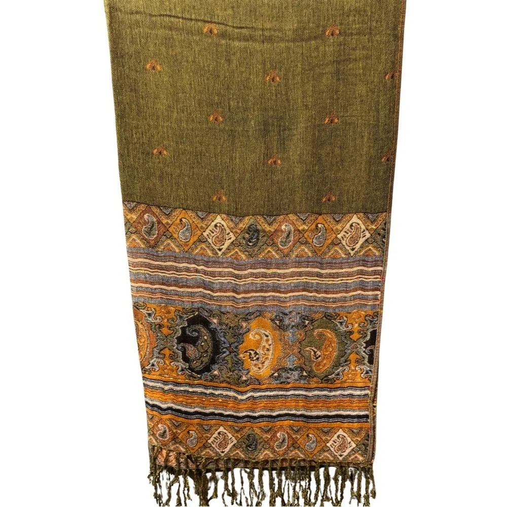 New Autumn Orange Green Double-Sides Paisley Pashmina Shawl/ Scarf - Picture 8 of 8